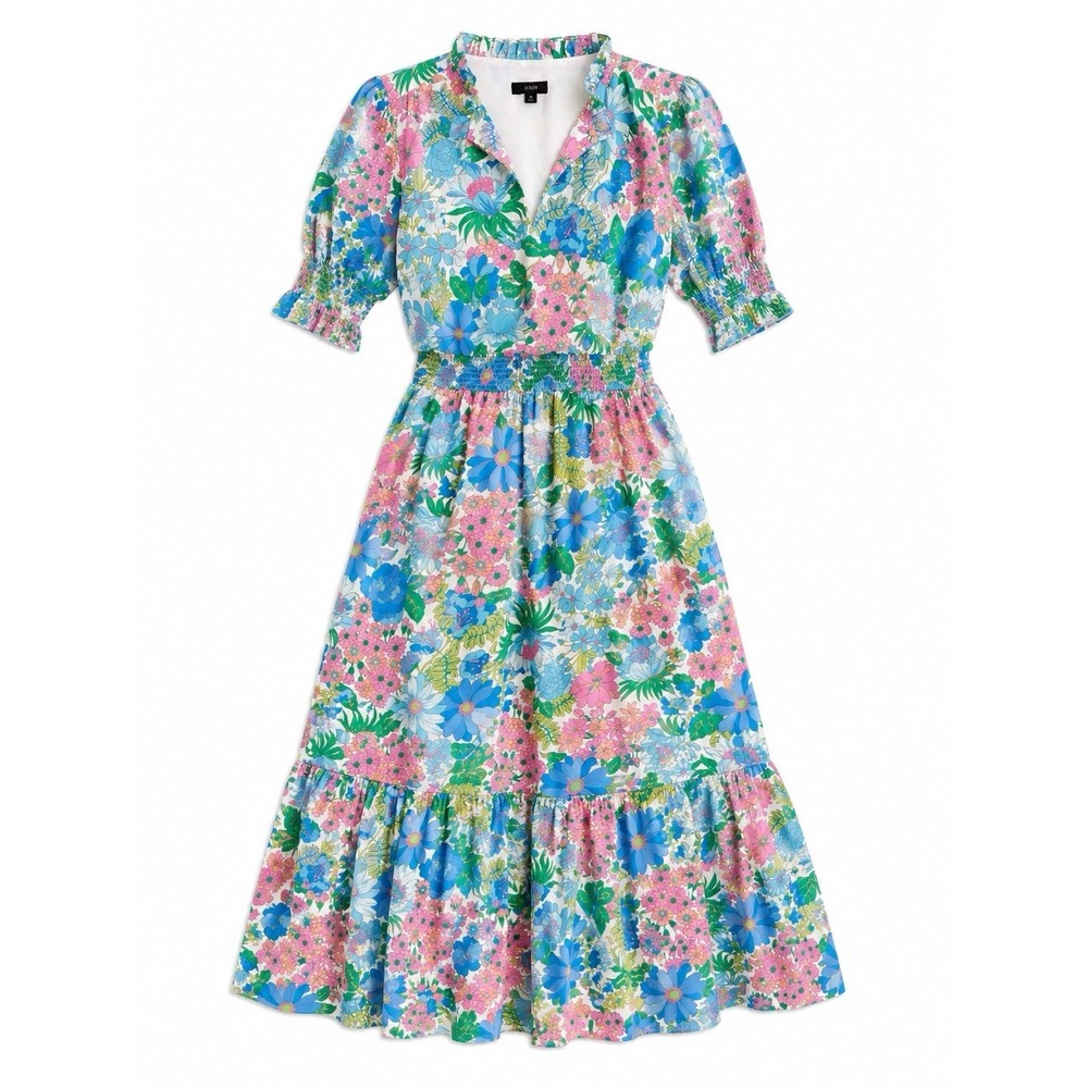 J.Crew Midi Dress M Blue Pink Floral Cottagecore Coastal Grandmillennial